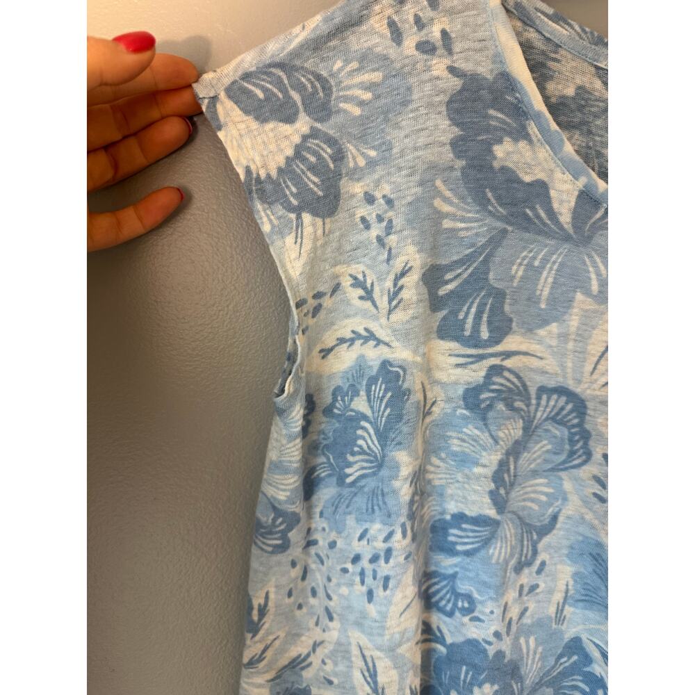 Sigrid Olsen 100% Linen Button Back Detail Floral Short Sleeve Top Small - Picture 2 of 7